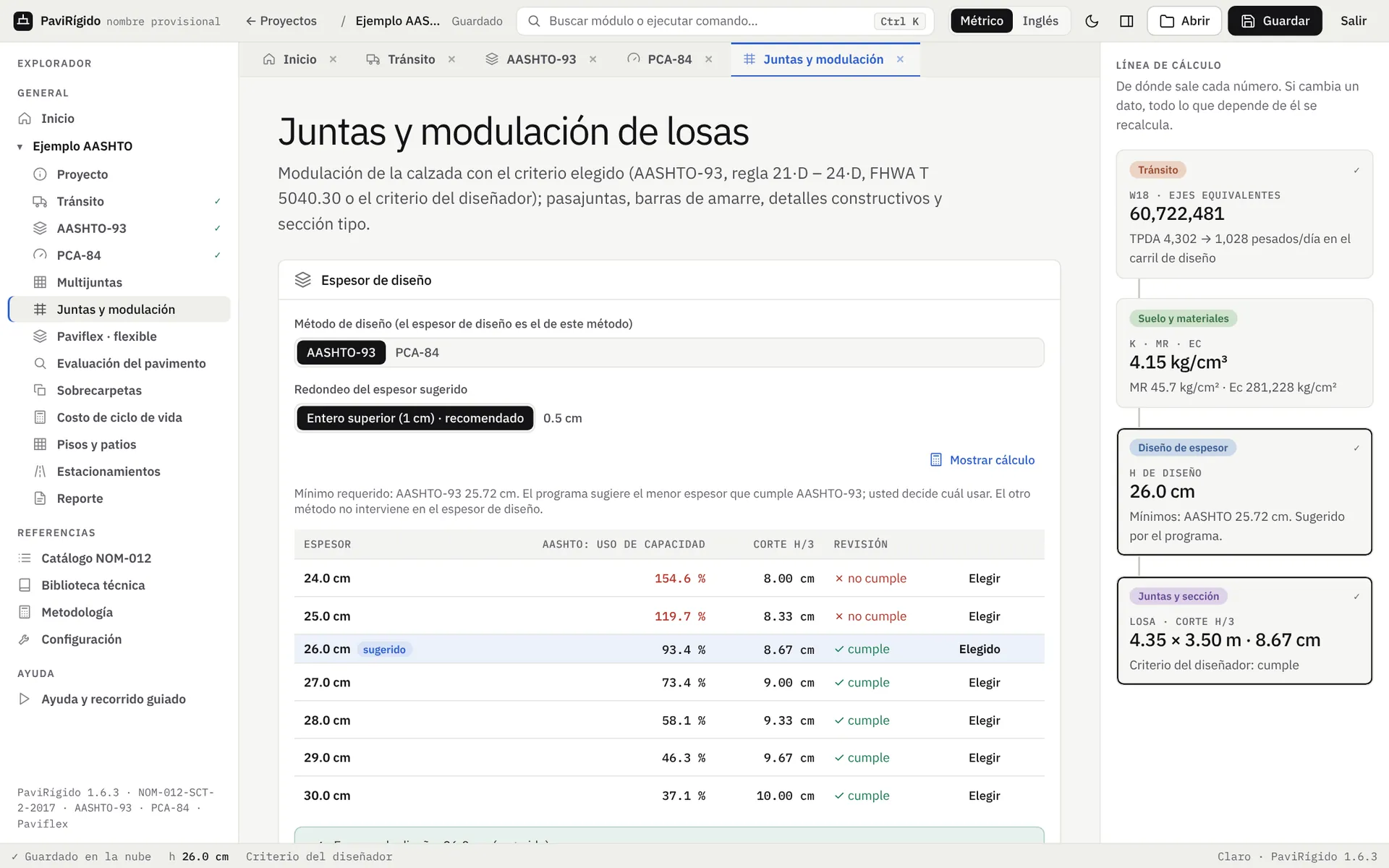 Revisión de espesores y modulación de juntas