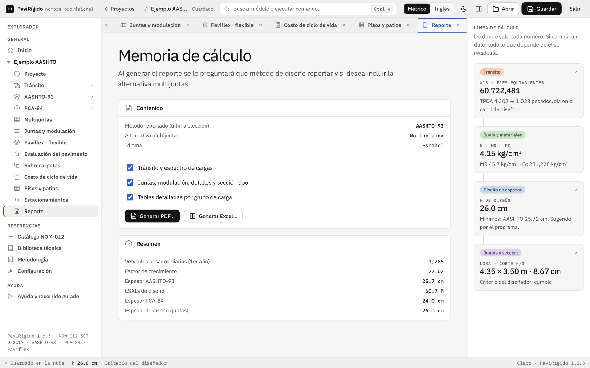 Generación del reporte en PDF y de la hoja de Excel